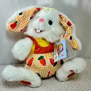 Easter Bunny Plush Stuffed Animal Carrot Print Outfit VTG Kids of America 9"
